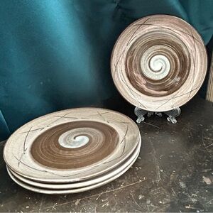 Santa Anita Ware Vreni Brown Swirl Mid CenturyCalifornia Pottery 4 Bread Plates